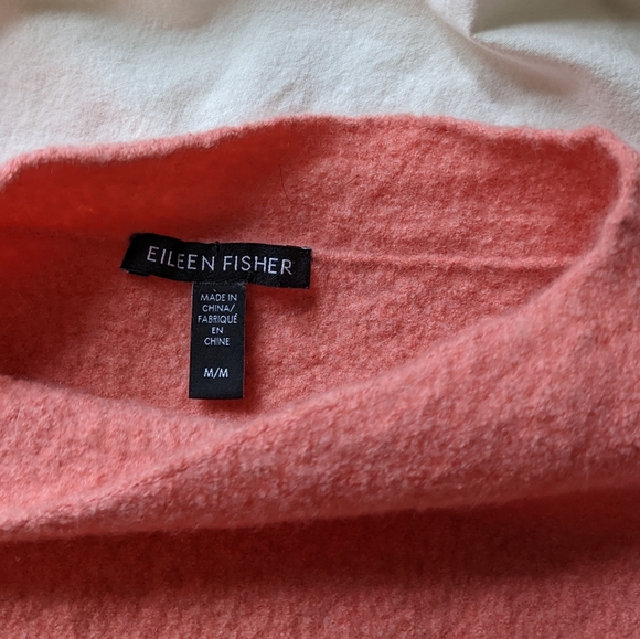 Eileen Fisher Lightweight Boiled Wool Cropped Box-Top Mock Sweater, Sorbet Pink - Picture 8 of 8
